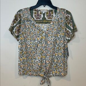Lucky Brand Green and Yellow Floral Blouse